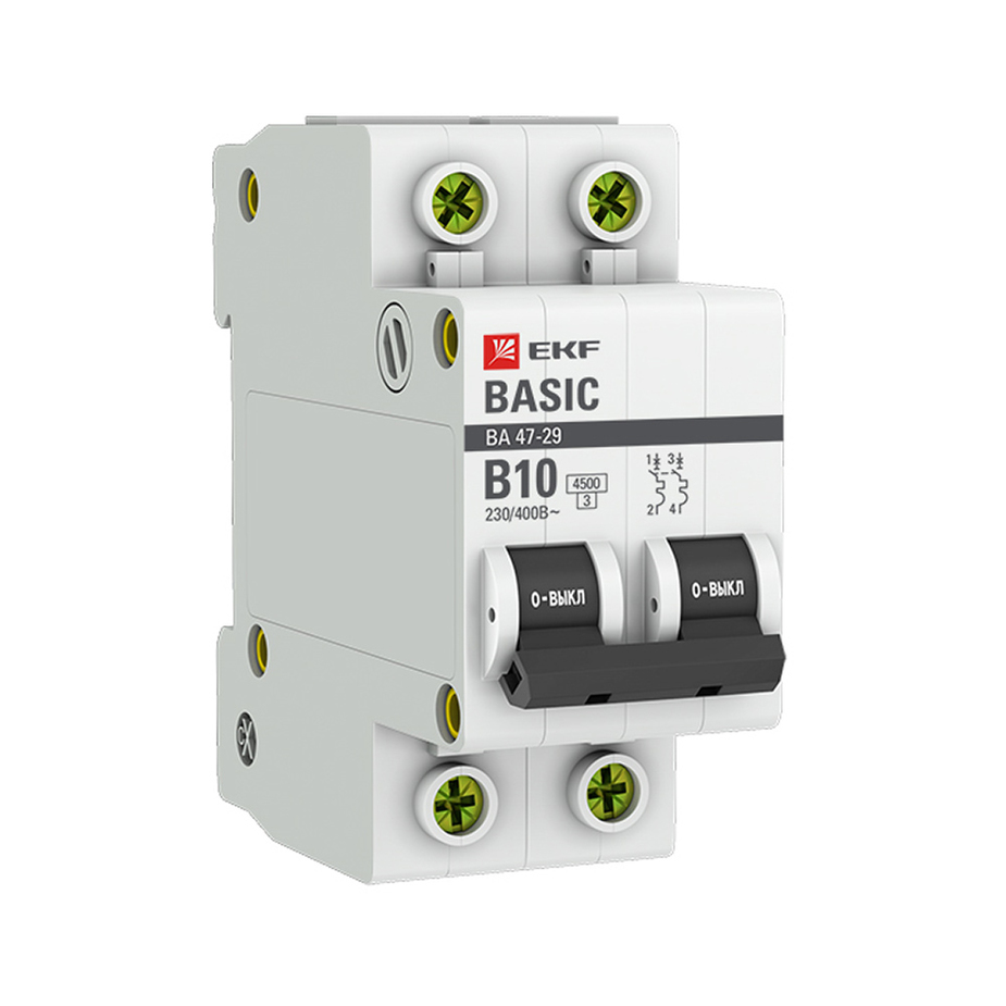 Автоматический выключатель EKF (mcb4729-2-10-B) 2P 10А тип В 4,5 кА 230 В на DIN-рейку