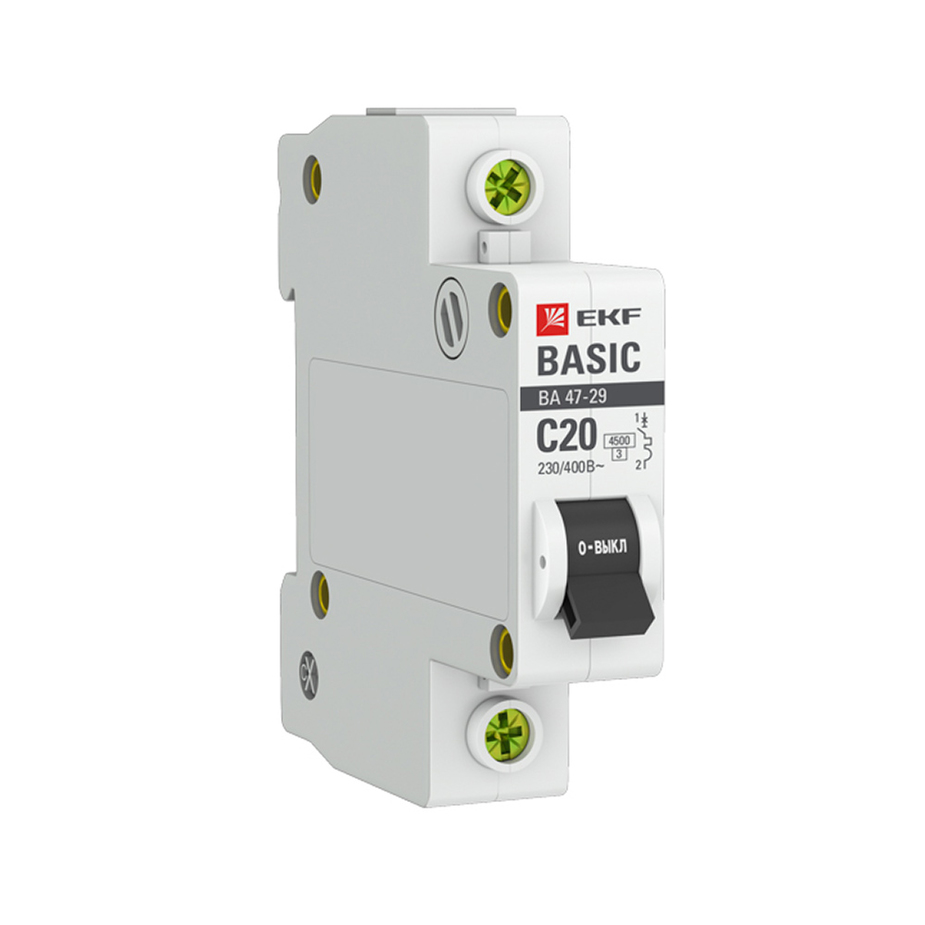 Автоматический выключатель EKF (mcb4729-1-20C) 1P 20А тип С 4,5 кА 230 В на DIN-рейку