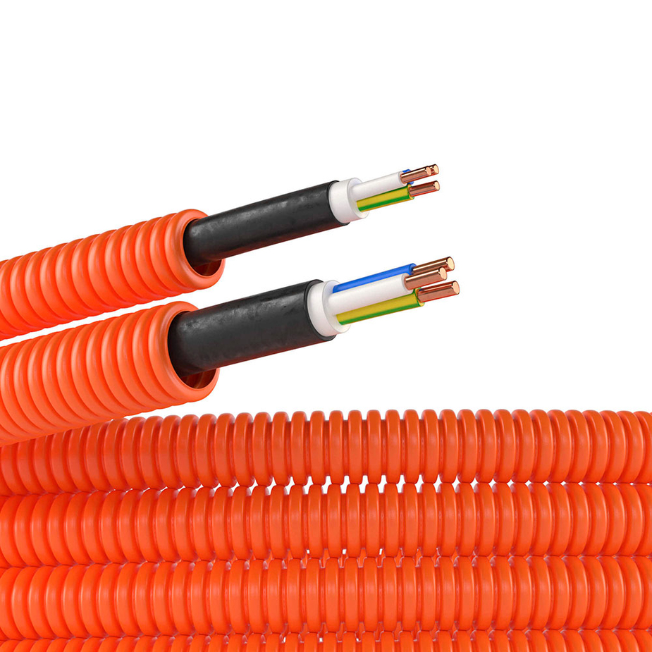 Труба гофрированная ПНД с кабелем ВВГнг-LS 3х2,5 16 мм DKC оранжевая (50 м)