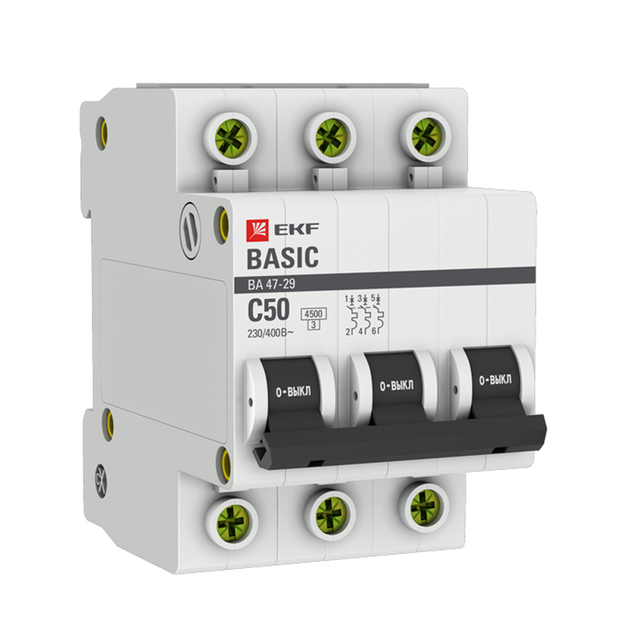 Автоматический выключатель EKF (mcb4729-3-50C) 3P 50А тип С 4,5 кА 400 В на DIN-рейку