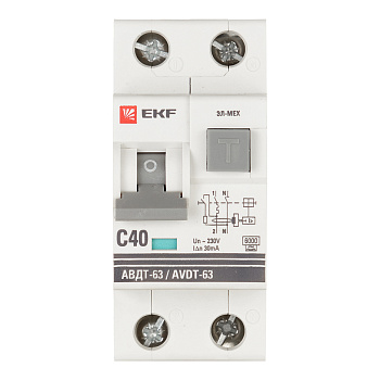 Автомат дифференциальный EKF (DA63-40-30-AC) 40А 30 мА 1P+N тип АС 6 кА