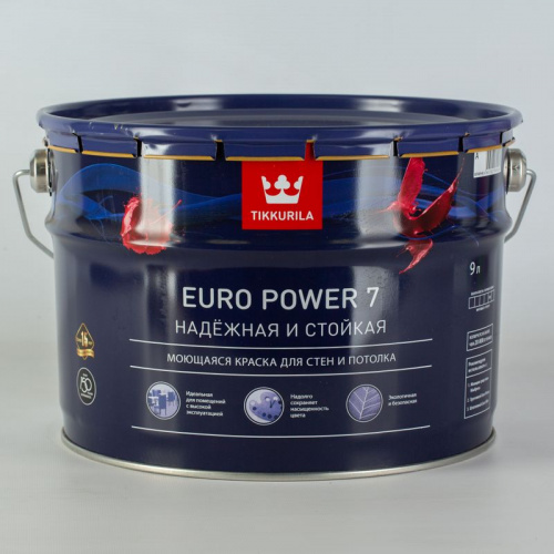 Краска для стен и потолков Tikkurila Euro Power 7 матовая база А 9 л