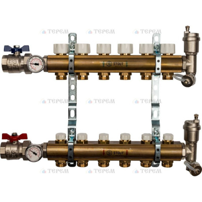 STOUT  Распределительный коллектор из латуни без расходомеров 6 вых.