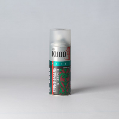 Эмаль по ржавчине аэрозольная KUDO гладкая матовая, зеленая, 0,52л