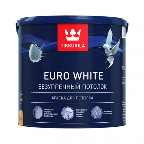 Краска для потолков Tikkurila Euro White глубокоматовая белая 9 л