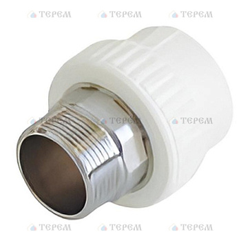 Kalde  25x3/4" Муфта комбинированная с наружной резьбой с выпуском для полипропиленовых труб под сварку (цвет белый)