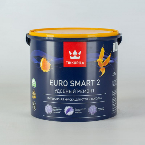 Краска для потолков Tikkurila Euro Smart 2 глубокоматовая база A 2,7 л