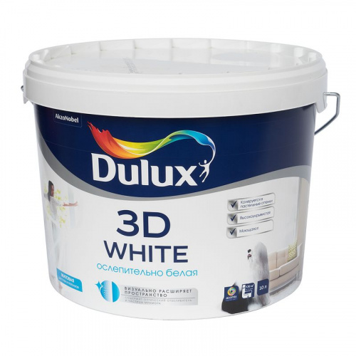 Краска для стен и потолков Dulux 3D White матовая база BW 5 л