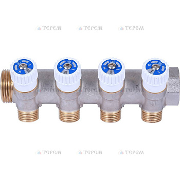 STOUT  Коллектор распределительный 3/4", 4 отвода 1/2" плоское уплотнение