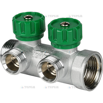 FAR Коллектор распределительный 1", проходной, хромированный, 2 отвода 1/2" ЕК