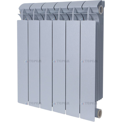 Global  STYLE PLUS 500 6 секции радиатор биметаллический боковое подключение (цвет cod.08 grigio argento opaco metallizzato 2676 (серый))